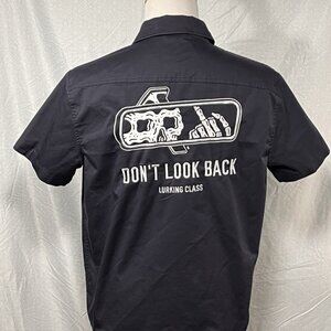 Lurking Class Embroidered Zip Work Shirt Mens M Patch Streetwear